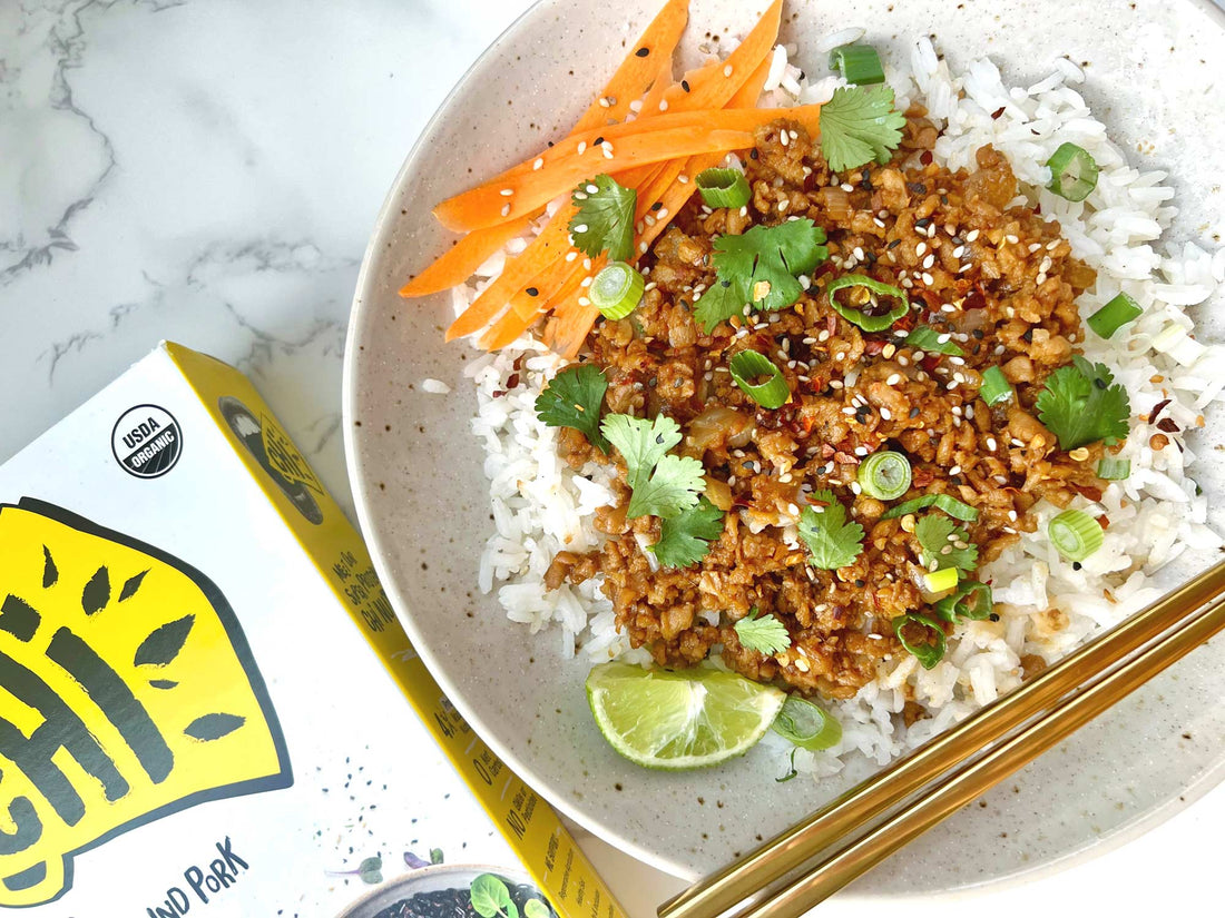 Vegan Ginger 'Pork' Rice Bowl